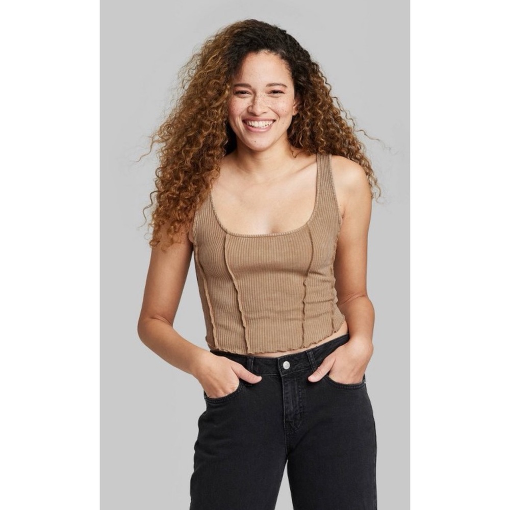 Fitted Corset Tank Top in Camel